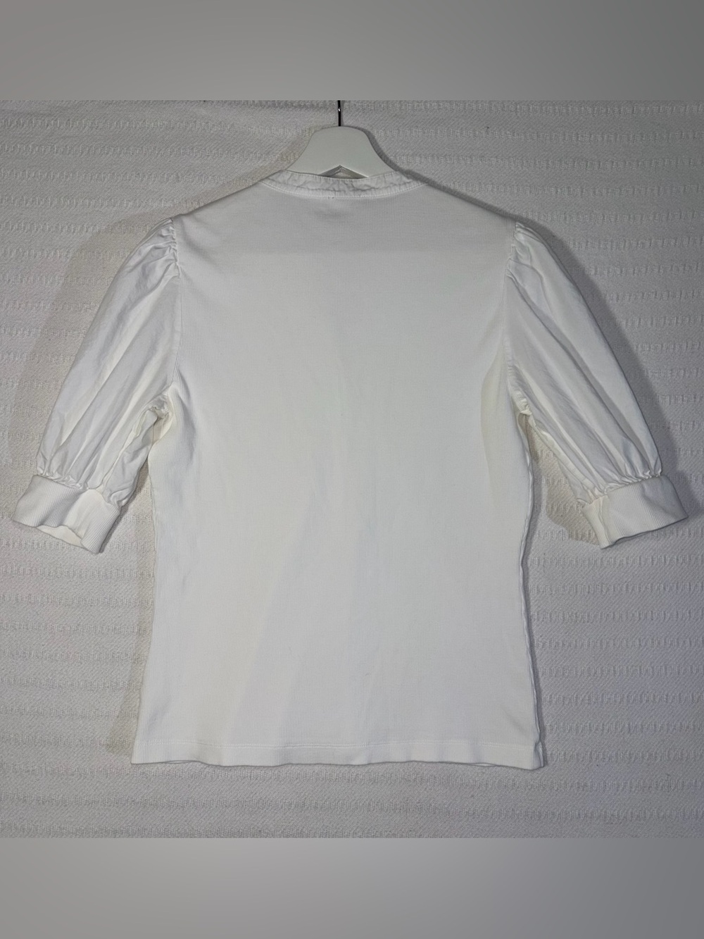 Quince Cotton Mixed Media Puff Sleeve Top Size M Classic White Preppy Classic - Picture 3 of 7